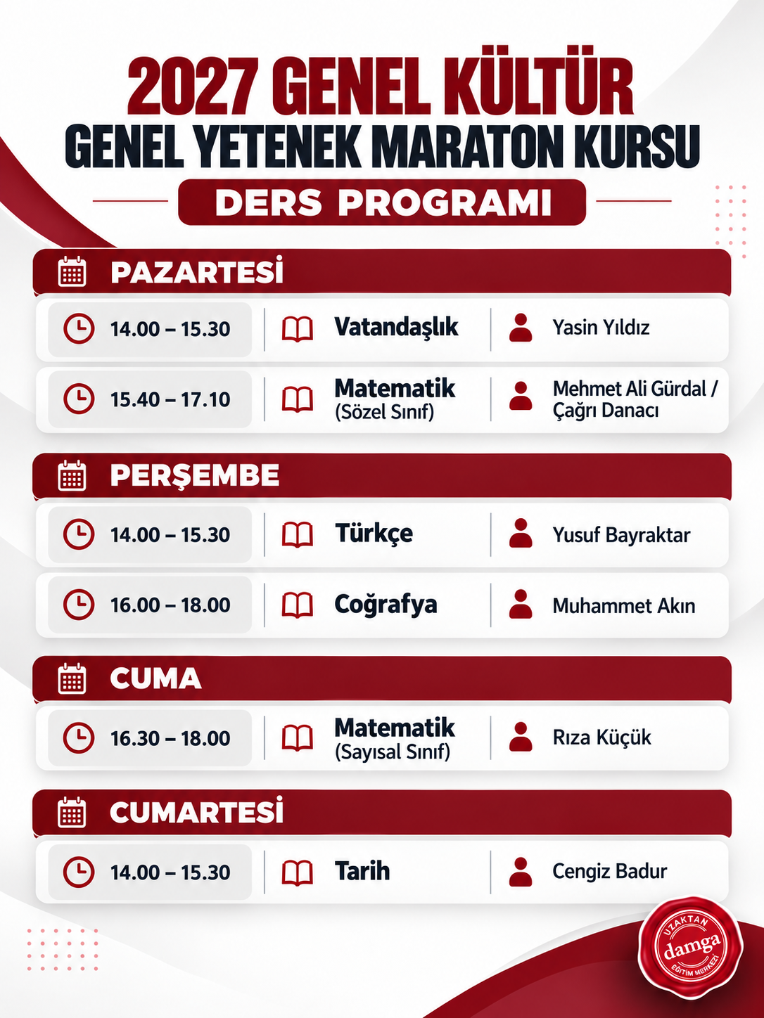 2027 KPSS Maraton Kursu ders programı